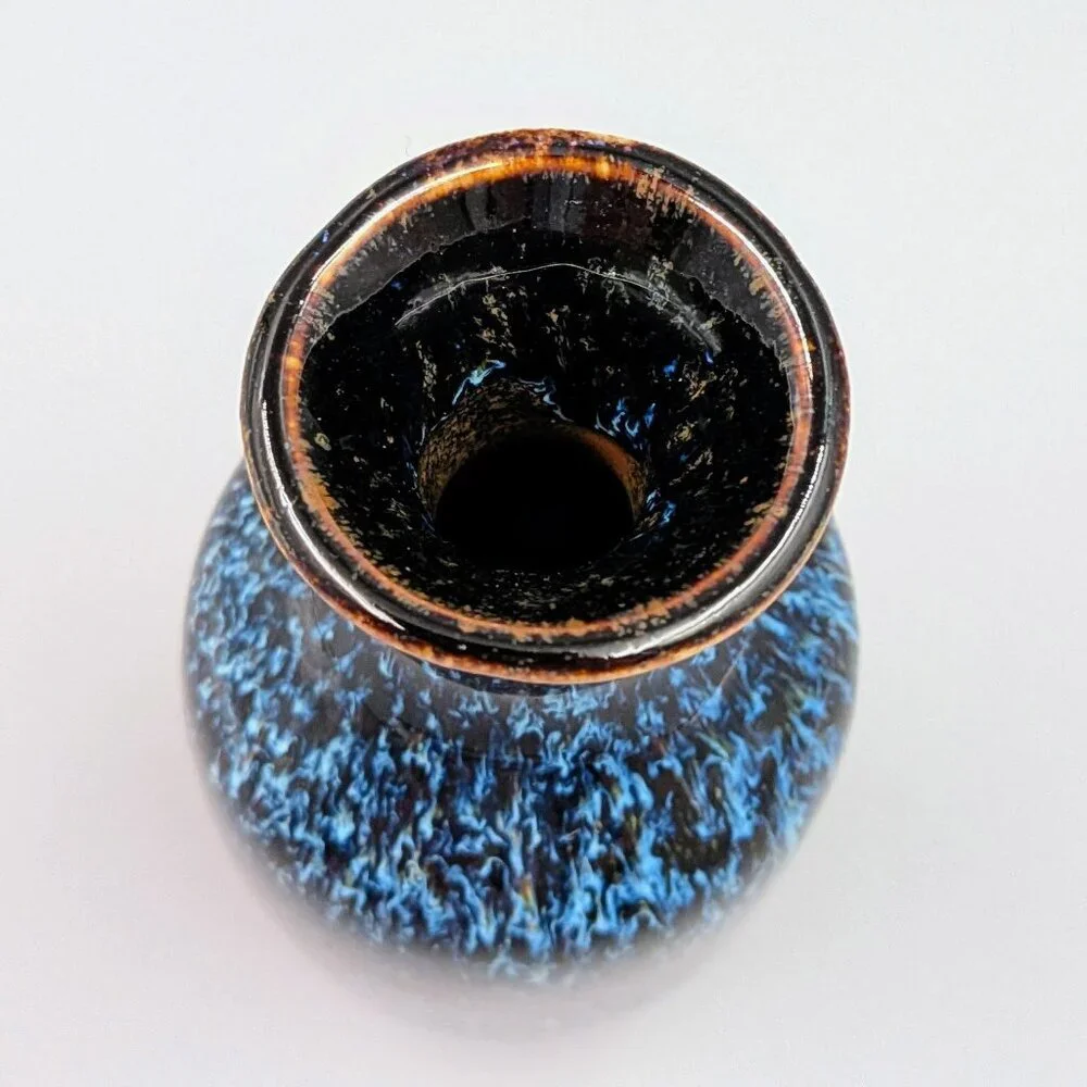 Vintage Miniature Blue Mottled Glaze Ceramic Vase | 5-Inch Decorative Bud Vase - Picture 3 of 5